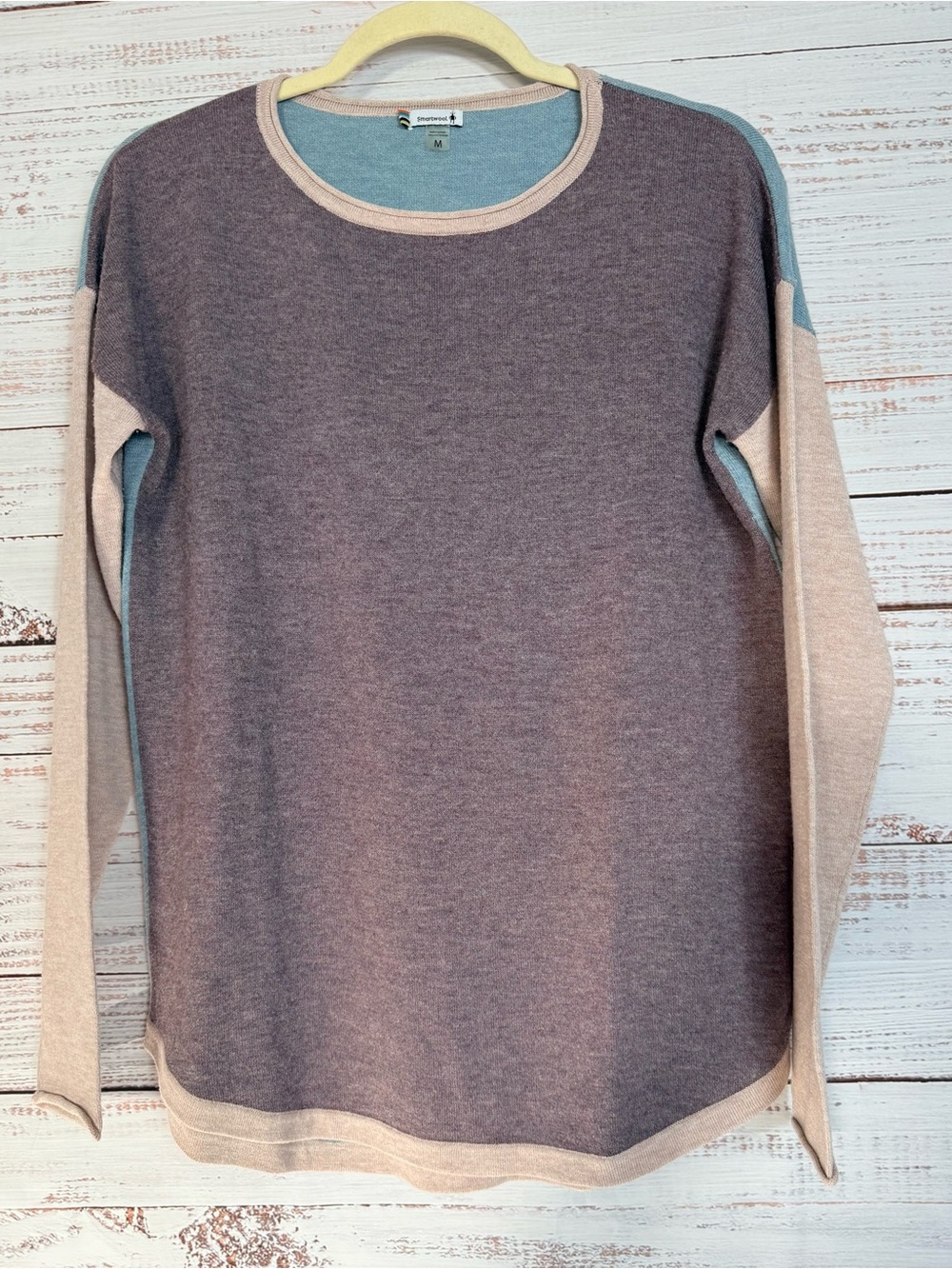 Smartwool Womens Pastel Colorblock Shadow Pine Merino Wool Sparrow Sweater Sz M
